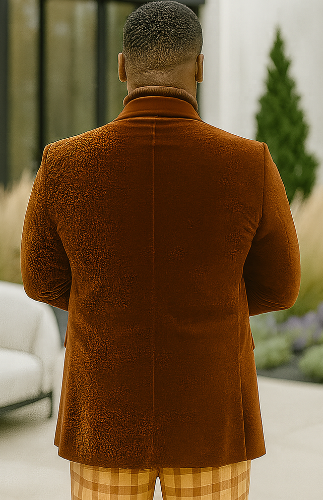 EJ Samuel Modern Fit Rust Velvet Blazer - Mens 2-Button