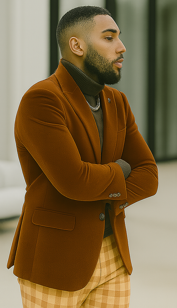 EJ Samuel Modern Fit Rust Velvet Blazer - Mens 2-Button