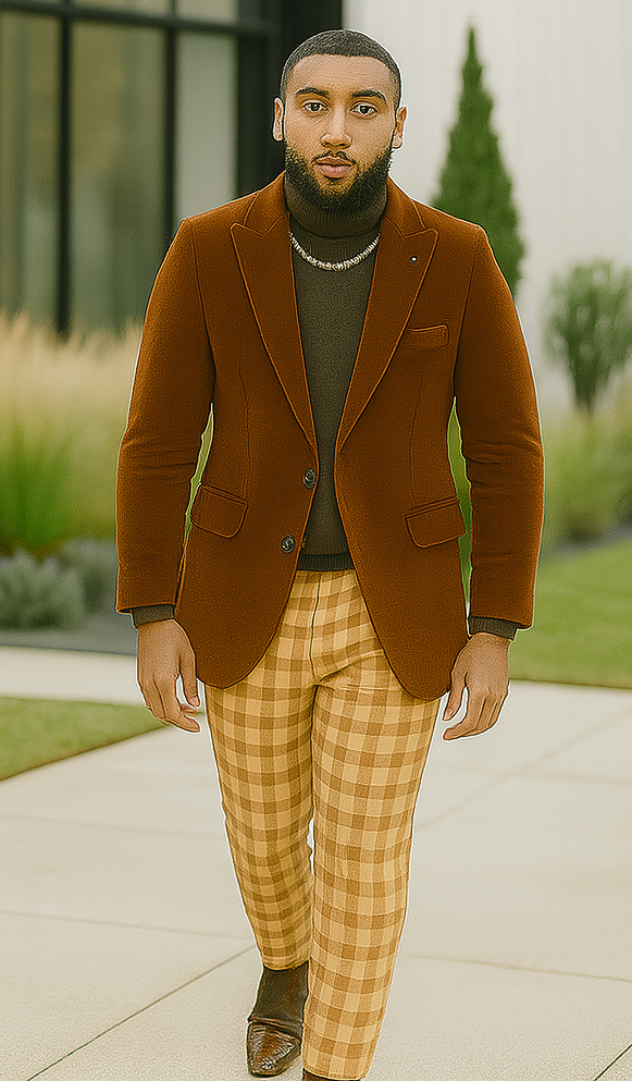 EJ Samuel Modern Fit Rust Velvet Blazer - Mens 2-Button