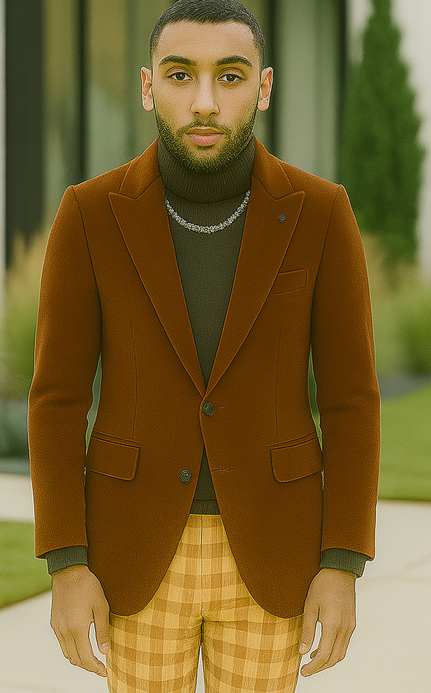 EJ Samuel Modern Fit Rust Velvet Blazer - Mens 2-Button