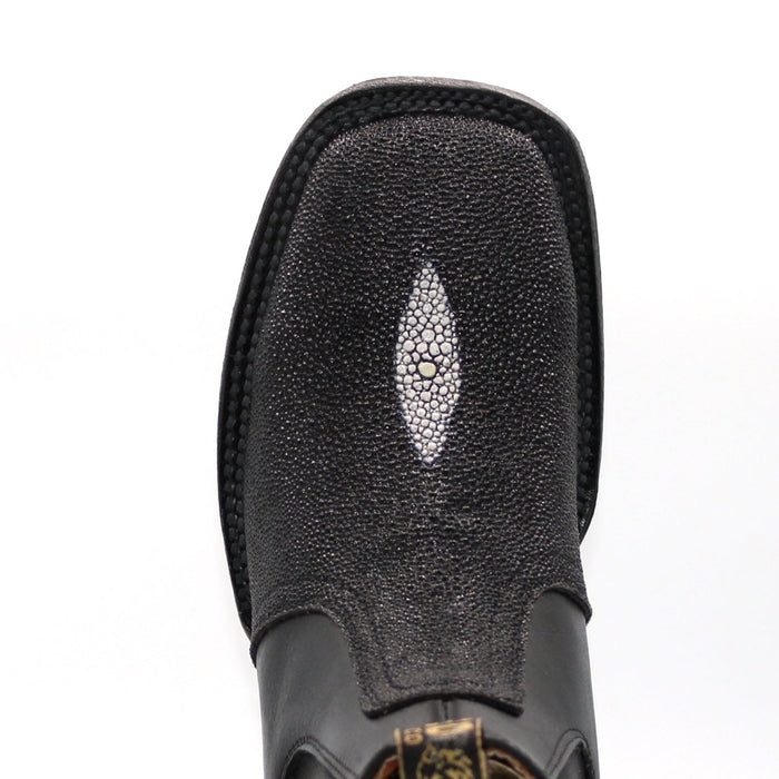 El Besserro Square Toe Print Stingray Ankle Boots Black