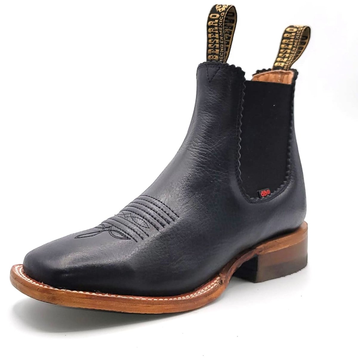 El Besserro Women's Square Toe Leather Ankle Boots Black