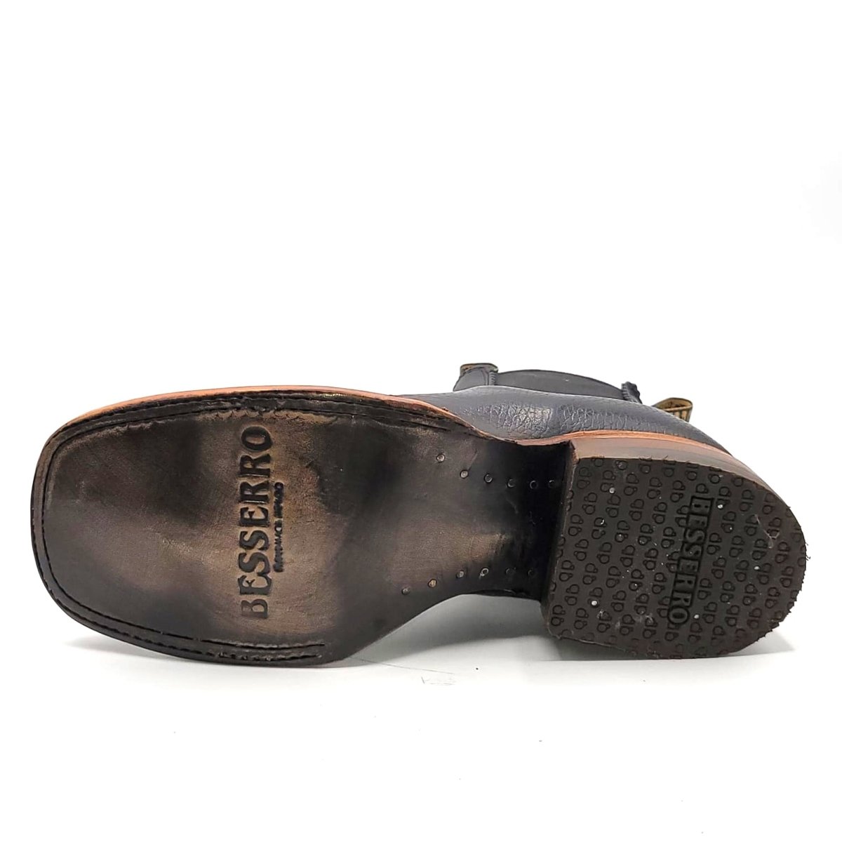 El Besserro Women's Square Toe Leather Ankle Boots Black