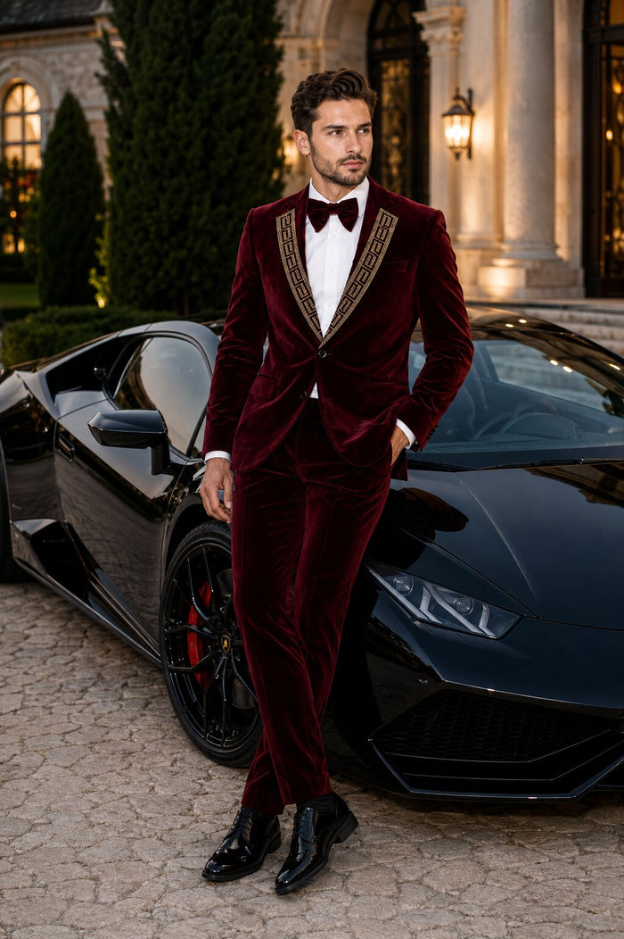Velvet Suit Matching Velvet Pants - Burgundy Suit