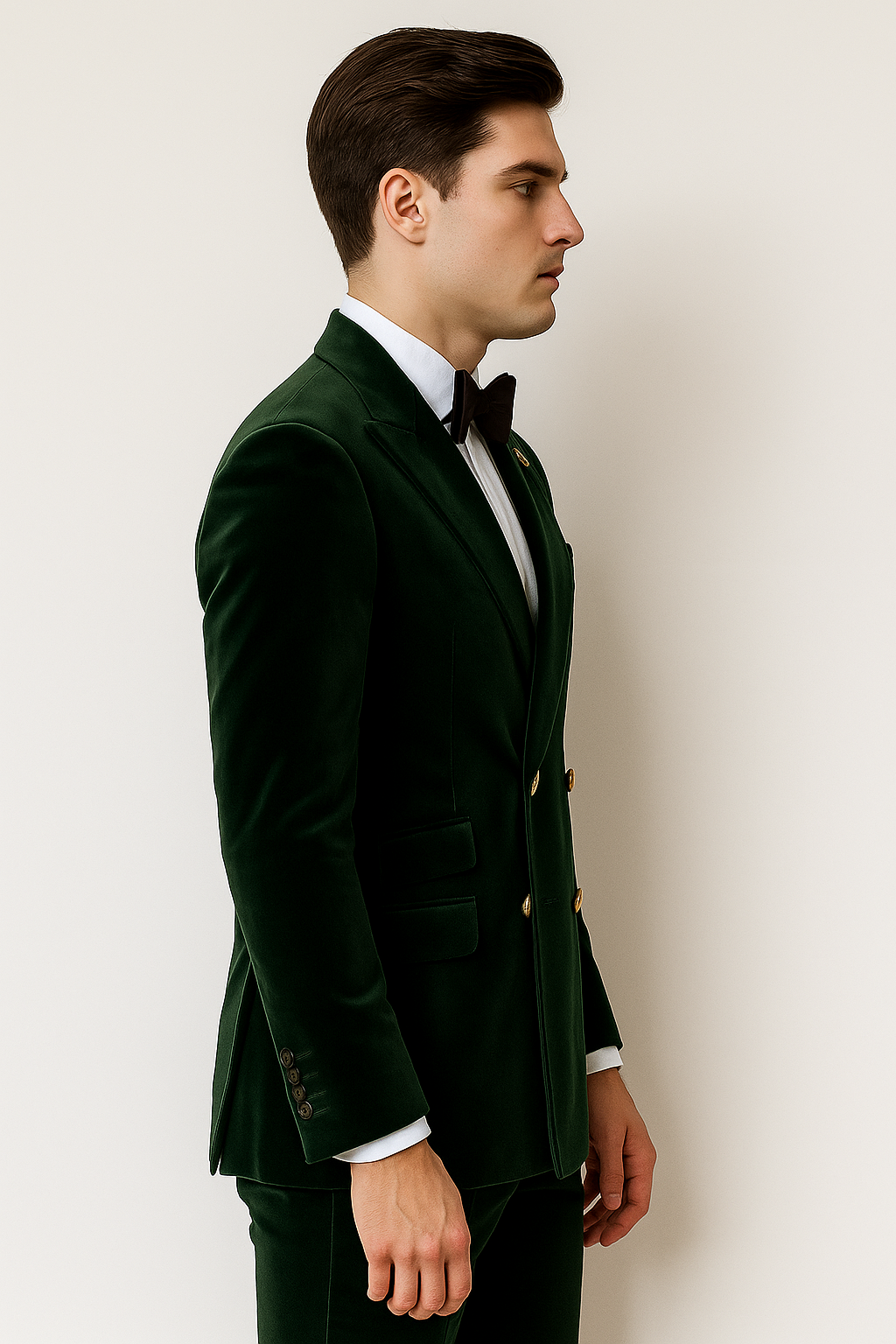 Mens Velvet Suit - Slim Fit Double Breasted Suit Blazer and Pants - Green