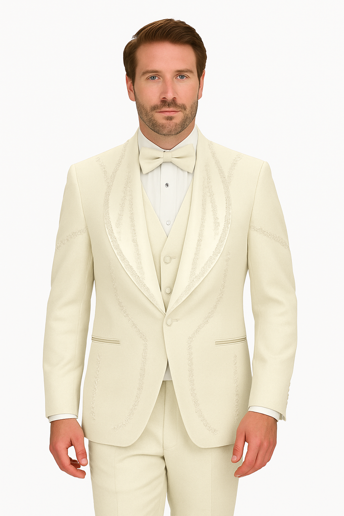 Off White Italian Wool 3-Piece Tuxedo