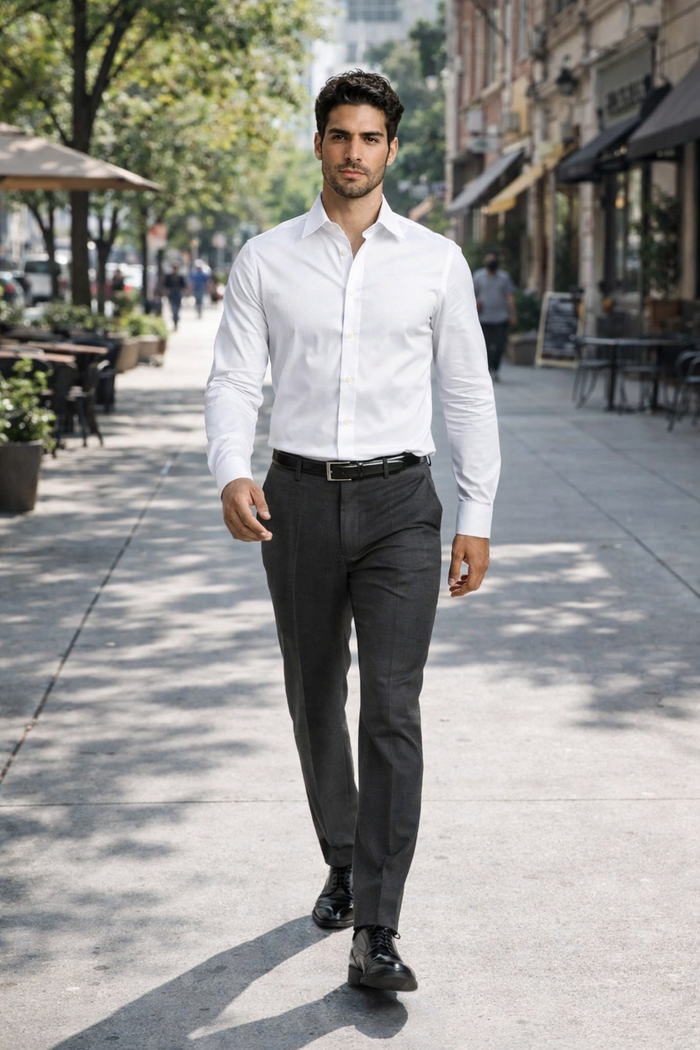 Verno Men's Classic White Cotton Dress Shirt