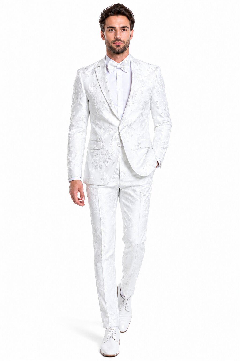Paisley Suits - Wedding Tuxedo - Groom White Suit + Matching Bowtie