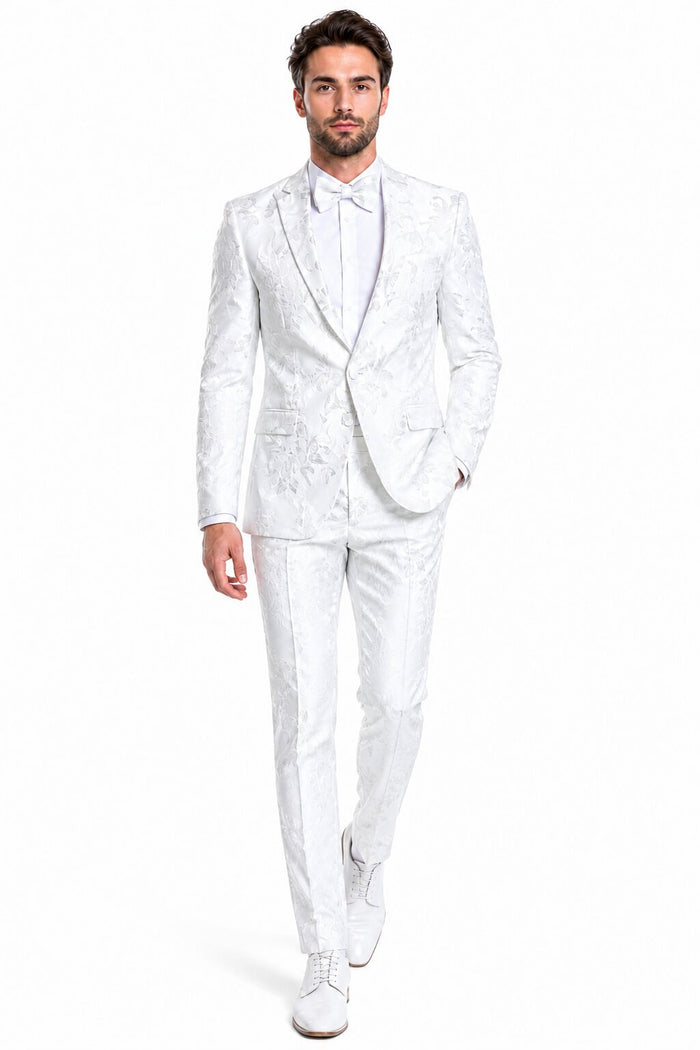 Paisley Suits - Wedding Tuxedo - Groom White Suit + Matching Bowtie