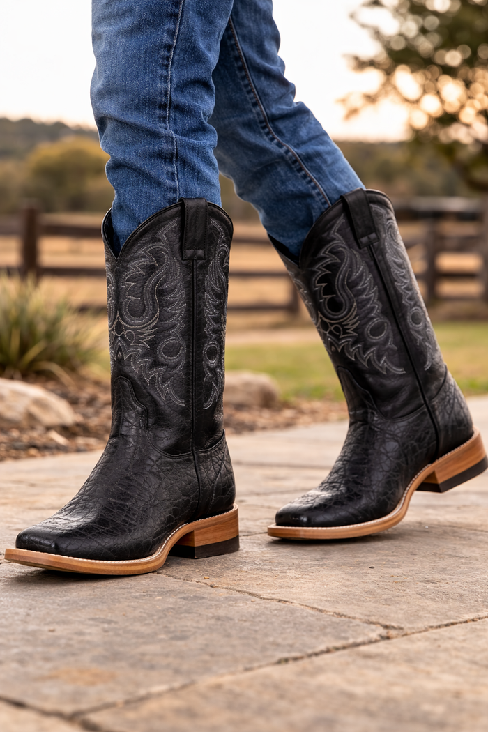 Elephant Print Square Toe Boots