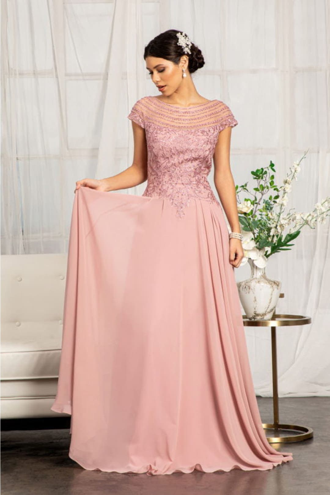 Embellished Chiffon Gown by Elizabeth KGL3065