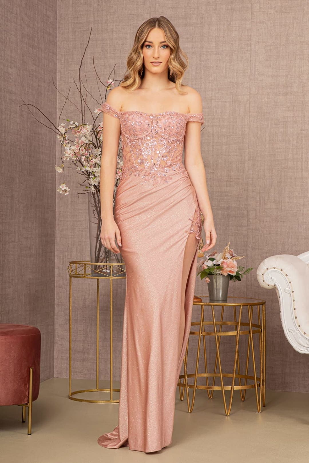 Embellished Off Shoulder Mermaid Gown by Elizabeth KGL3162
