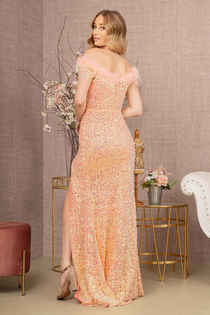Off Shoulder Sequin Gown by Elizabeth K GL3164
