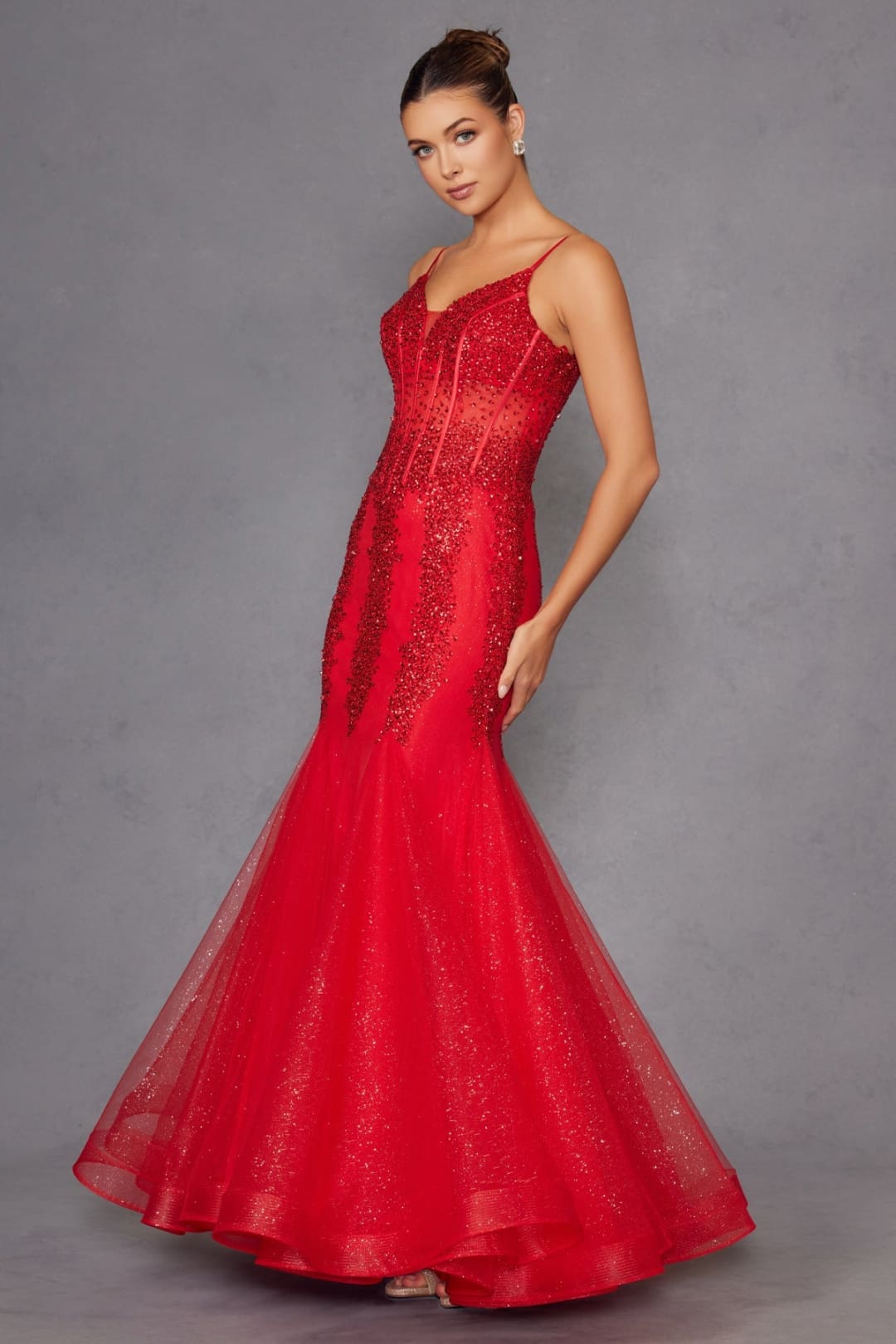 Embellished V-Neck Mermaid Dress by Juliet JT2883C
