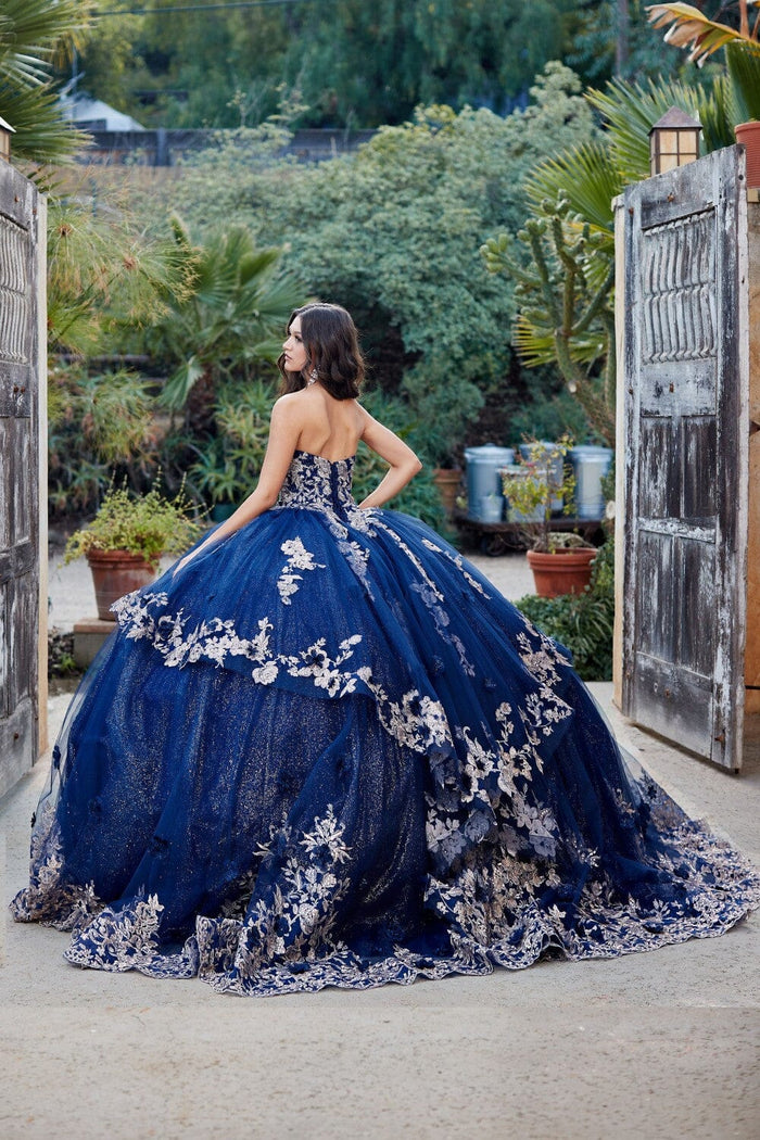 Embroidered Strapless Layered Ball Gown by Bella Princess PQ1051