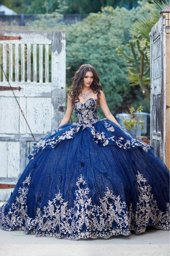 Embroidered Strapless Layered Ball Gown by Bella Princess PQ1051