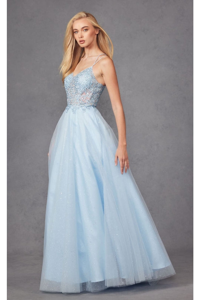 Embroidered Tulle Sparkle Gown by Juliet 268
