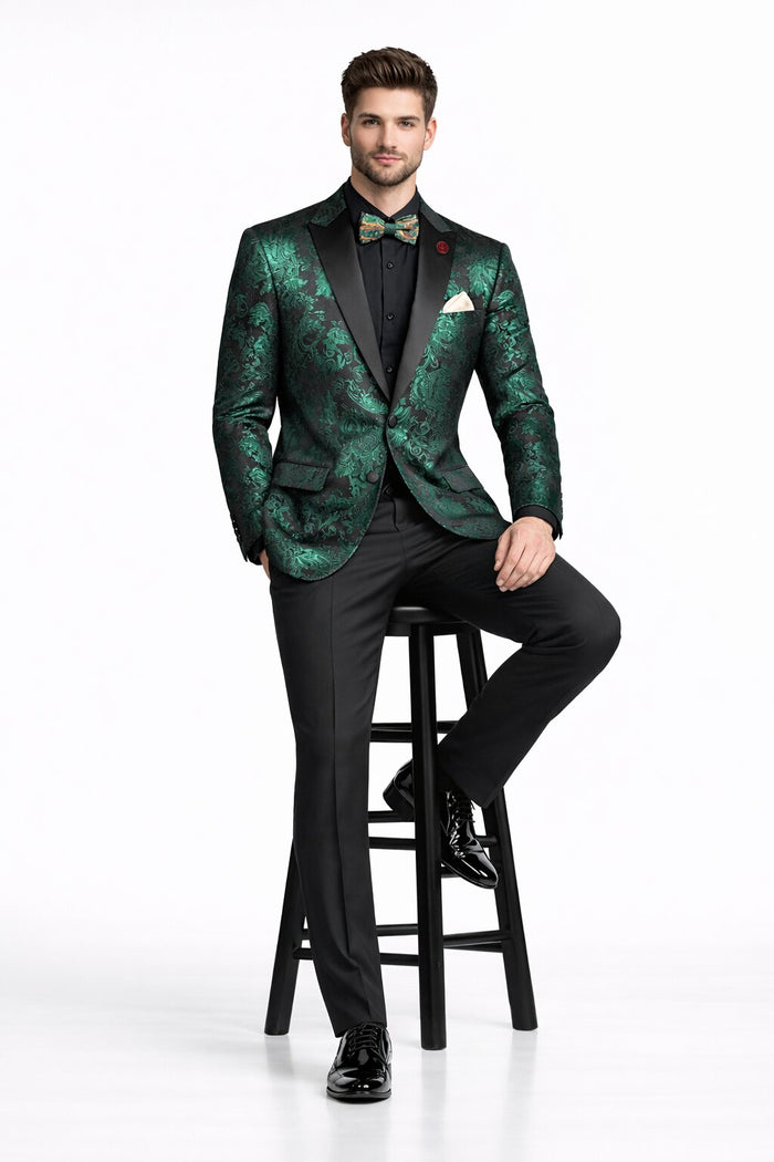 Emerald Green Paisley Tuxedo Suit - Prom Floral Tuxedo Suit - Groom Wedding Suit