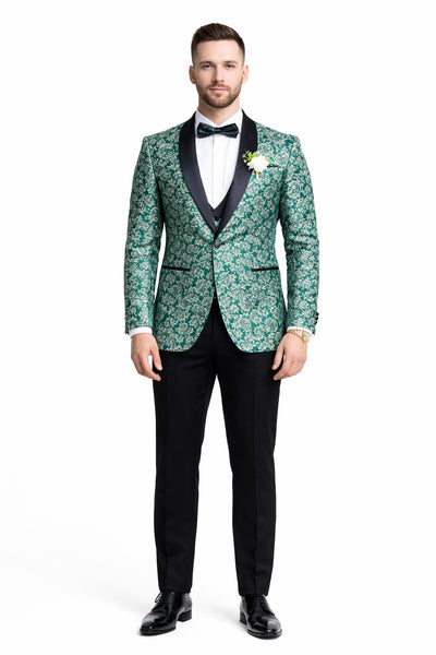 Emerald Green Paisley Tuxedo Suit for Men