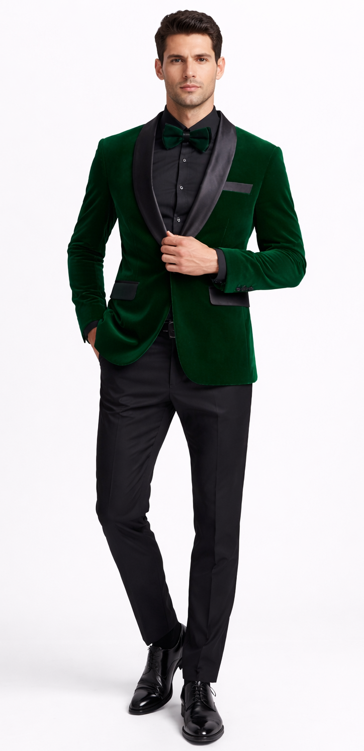 Emerald Green Velvet Tuxedo Jacket Slim Fit with Shawl Lapel - Wedding - Prom