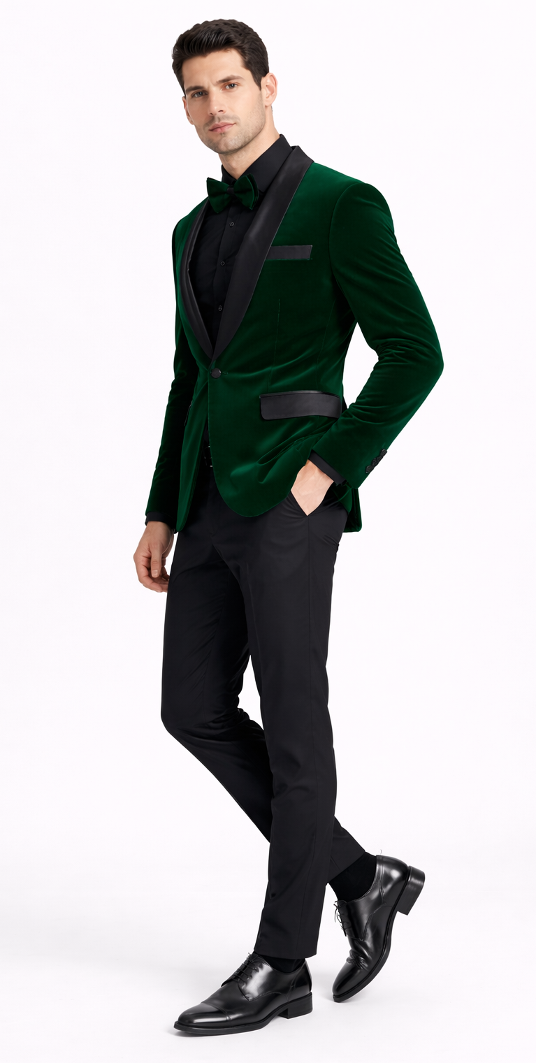 Emerald Green Velvet Tuxedo Jacket Slim Fit with Shawl Lapel - Wedding - Prom