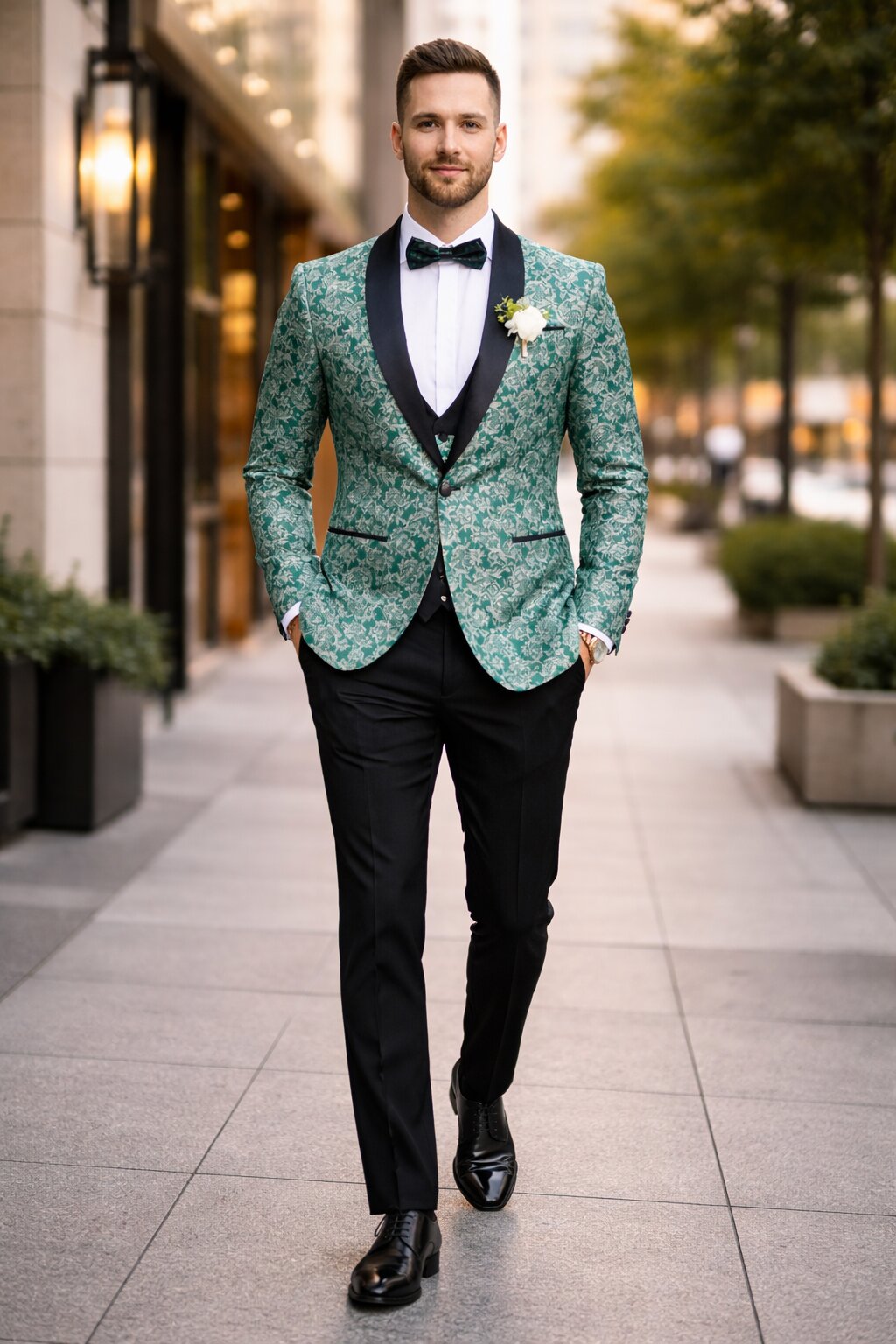 Emerald Green Paisley Tuxedo Suit for Men