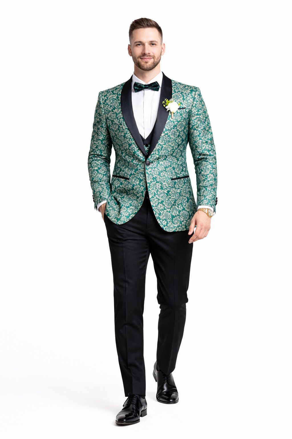Emerald Green Paisley Tuxedo Suit for Men