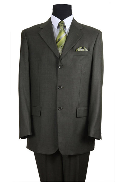 3 Button Olive Wool Feel Textured Suit