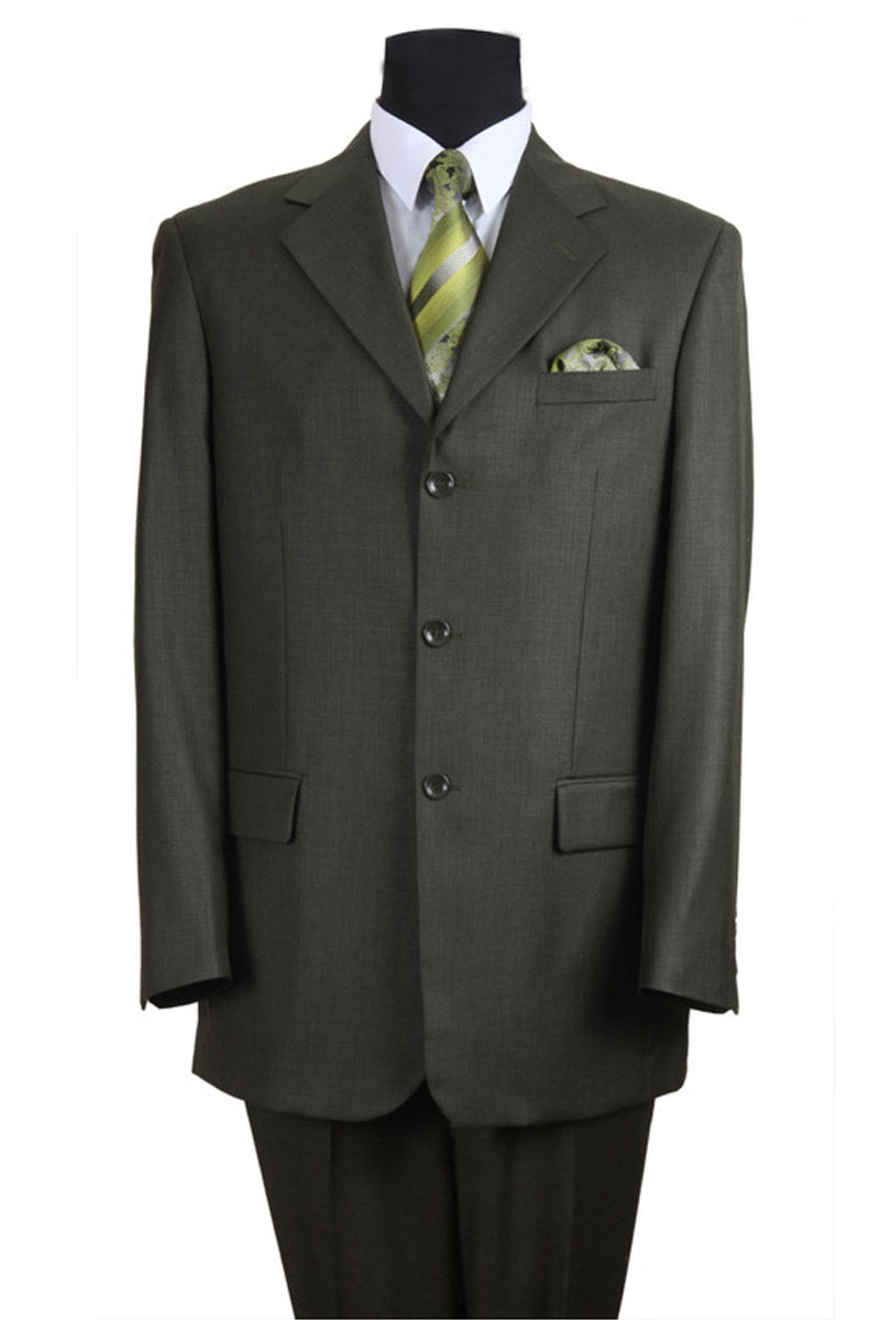 3 Button Olive Wool Feel Textured Suit