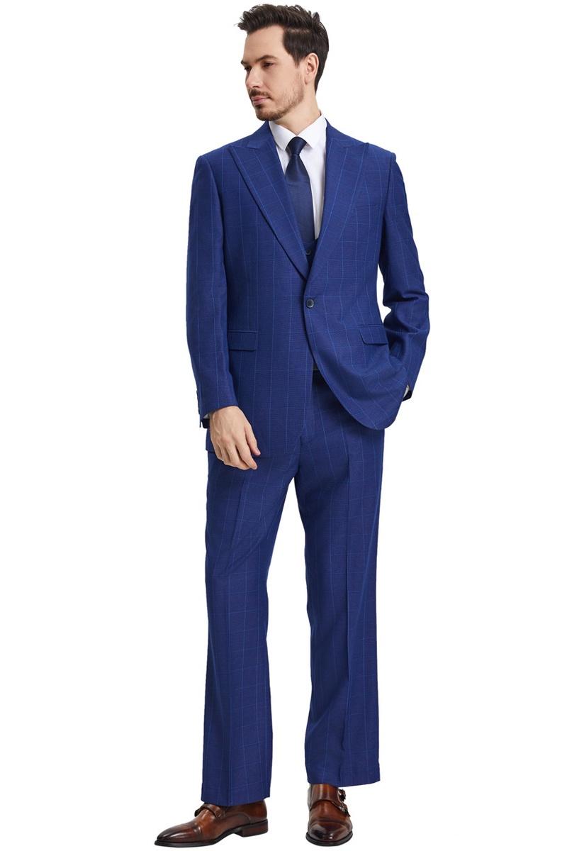 Stacy Adams Blue Windowpane Suit with Scoop Vest