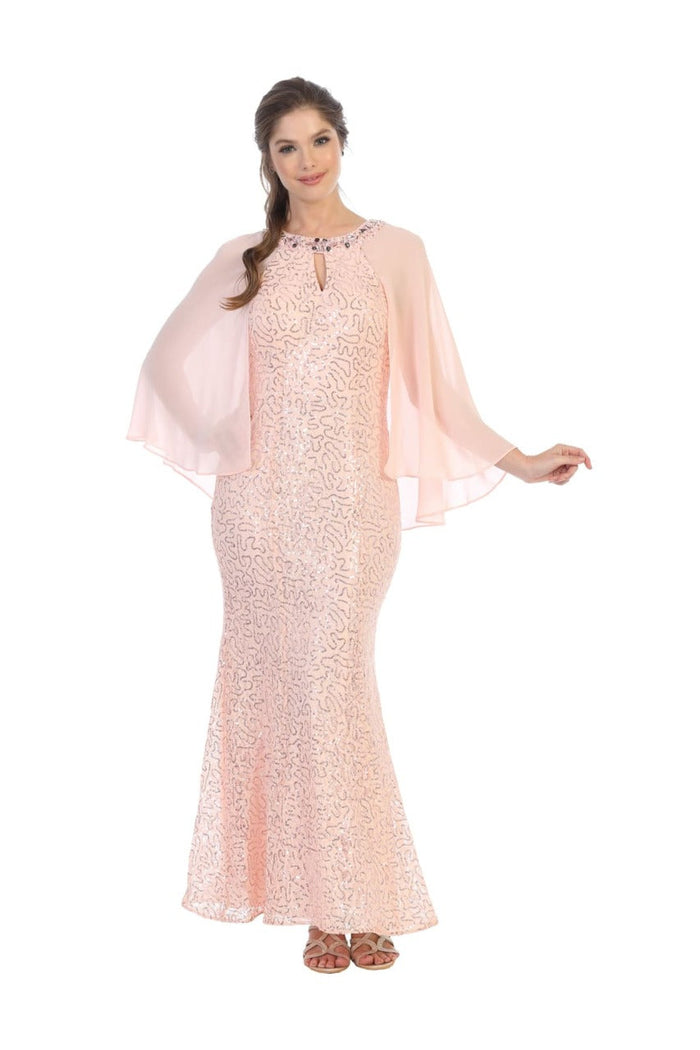 Eva USA 3276 Mother of the Bride Keyhole Neck Sequin Cape Dress