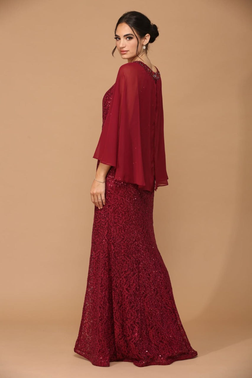 Eva USA 3276 Mother of the Bride Keyhole Neck Sequin Cape Dress