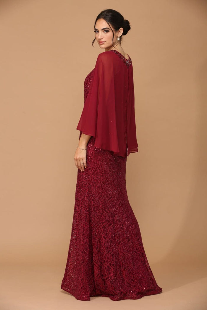 Eva USA 3276 Mother of the Bride Keyhole Neck Sequin Cape Dress