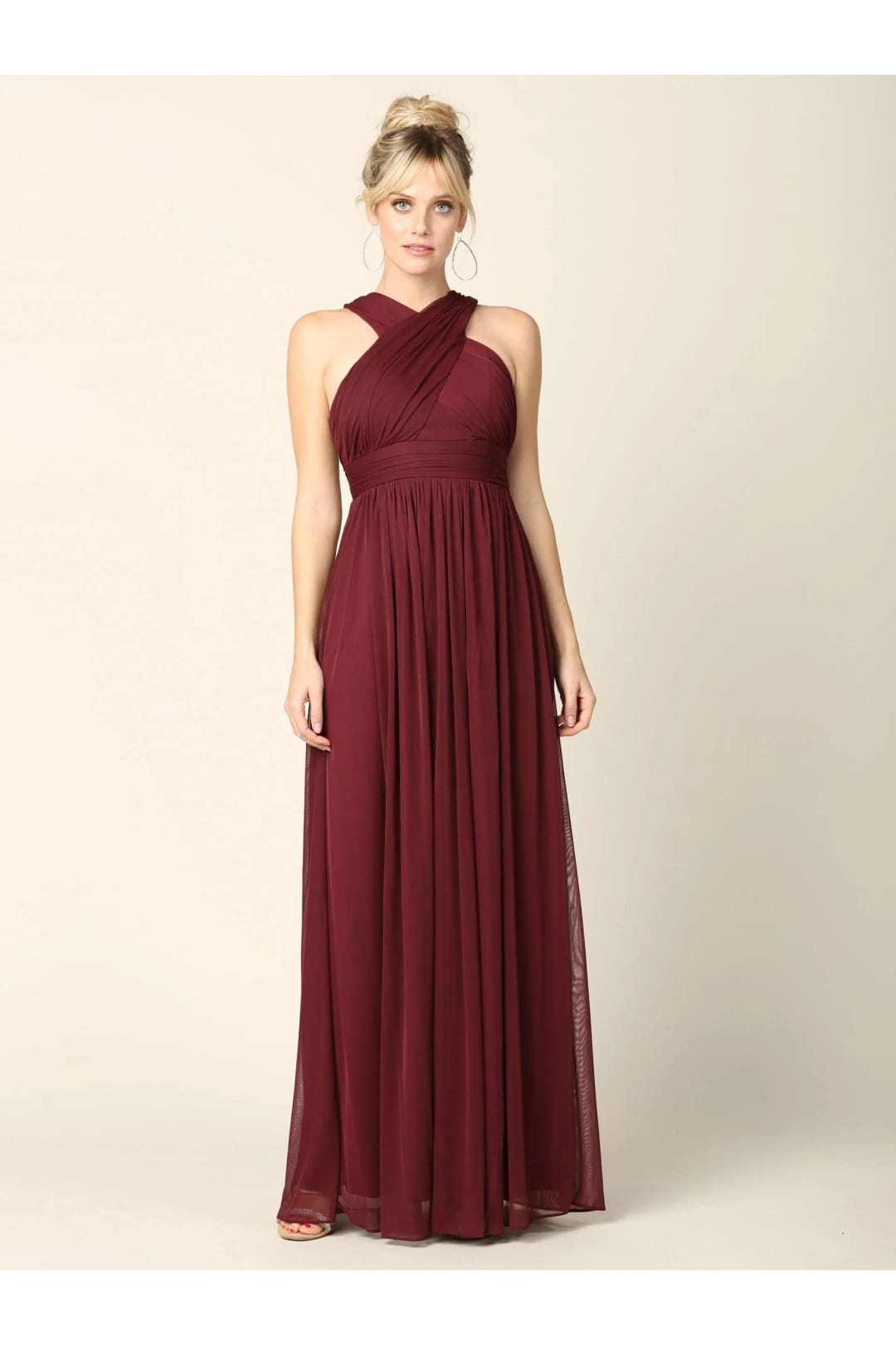 Eva USA 3280 Long Criss Cross Halter Bridesmaids Dress