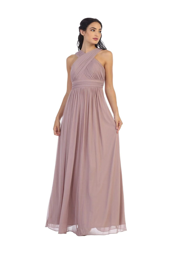 Eva USA 3280 Long Criss Cross Halter Bridesmaids Dress