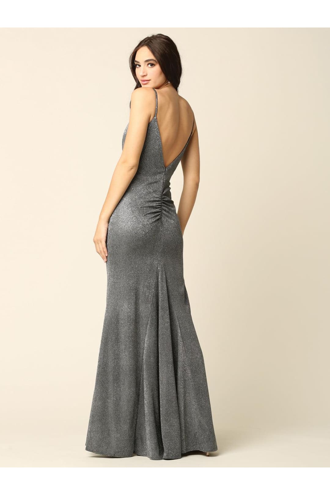 Eva USA 3358 Long Formal Spaghetti Strap Glitter Prom Dress