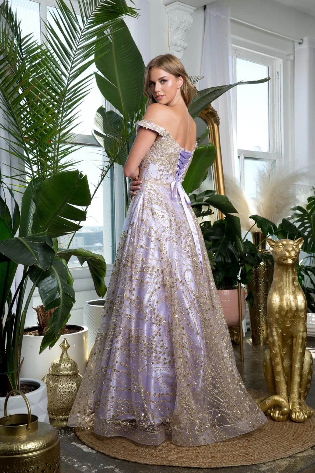 Eva USA 5245 Off Shoulder Glitter Ball Gown