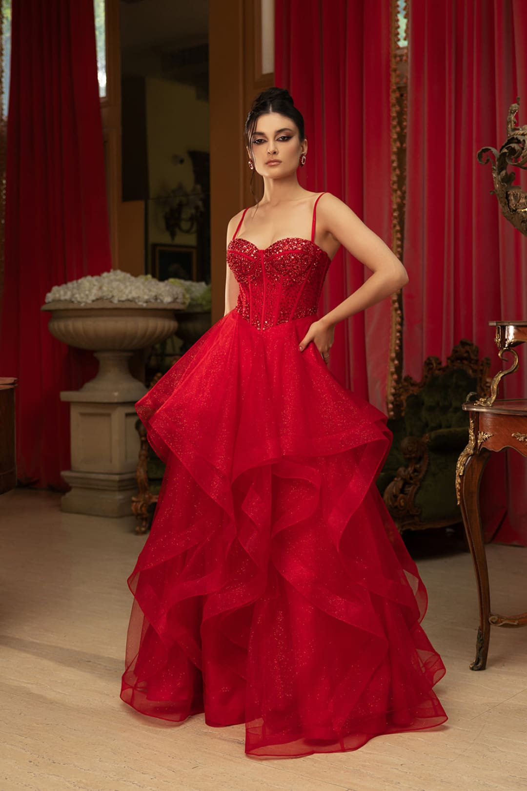Evening Dress Sweetheart Layered Skirt Gala Gown By Royal Queen RQ8165