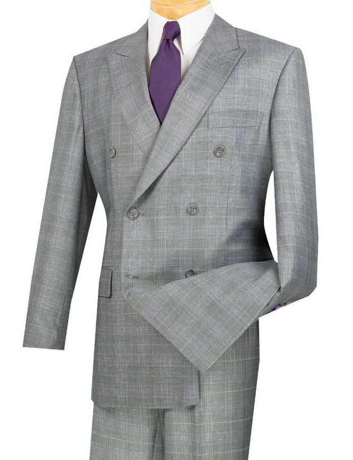 Double Breasted Glen Plaid Suit in Grey