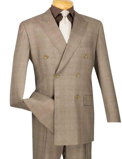 Double Breasted Glen Plaid Tan Suit by Vinci