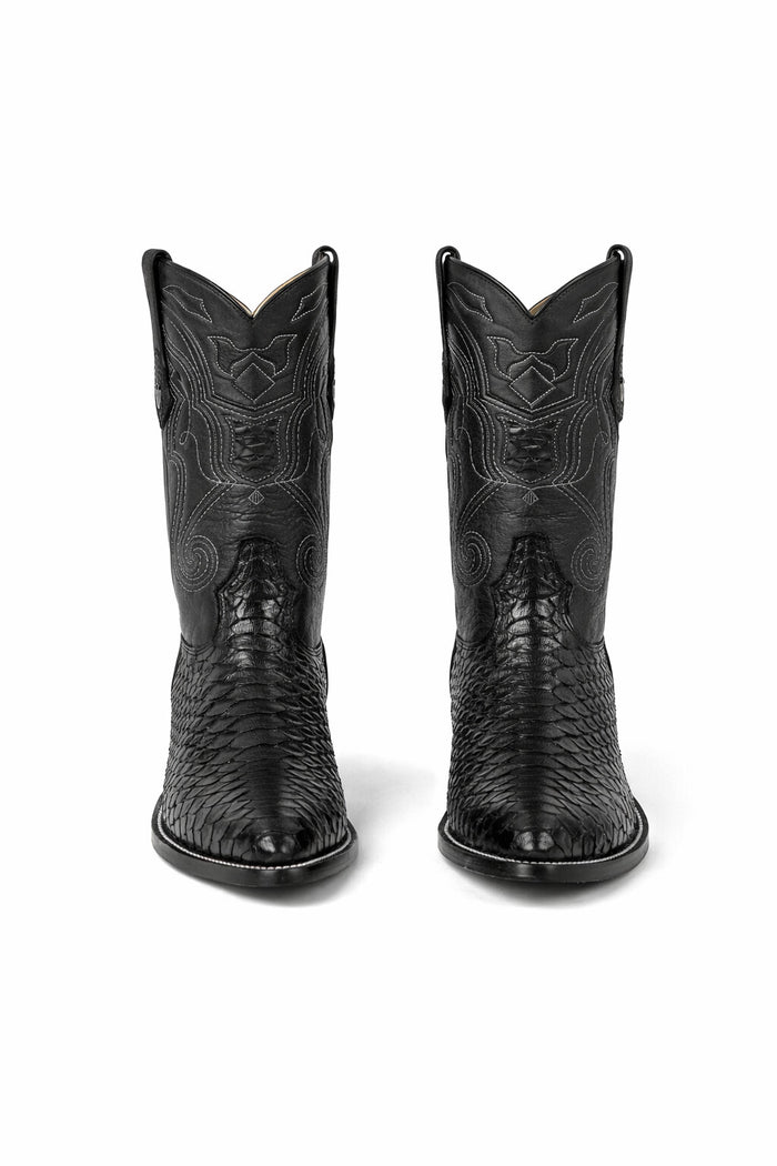Python Skin Yellow Gold J Toe Boots for Men