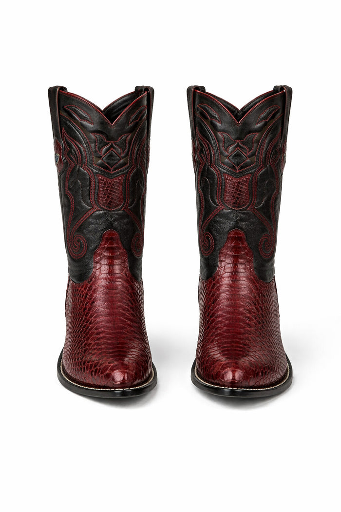 Python Skin Yellow Gold J Toe Boots for Men