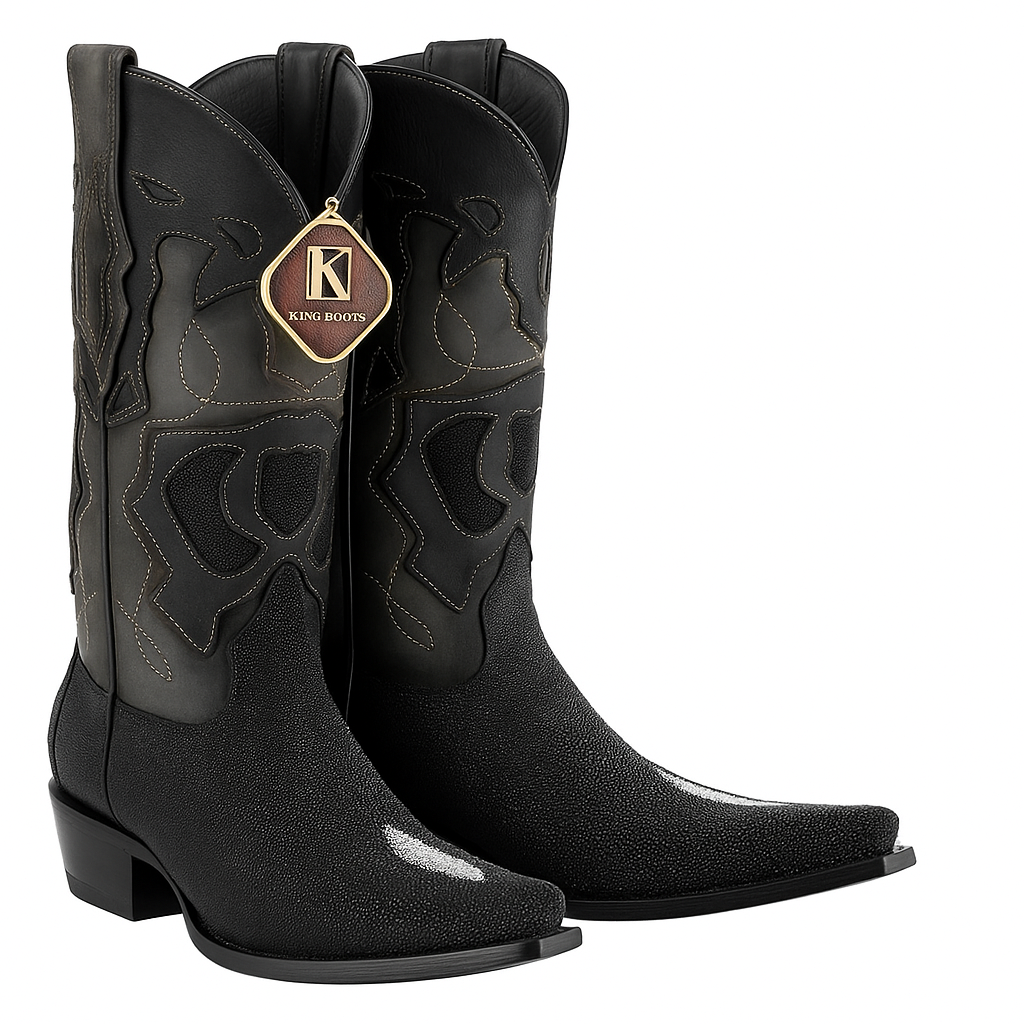 King Exotic Snip Toe Stingray Boots Black