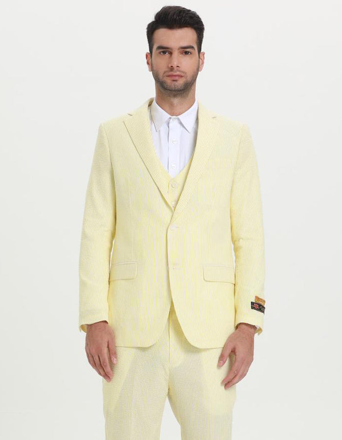 Jacket + Pants Yellow Pinstripe Seersucker Suit for Men
