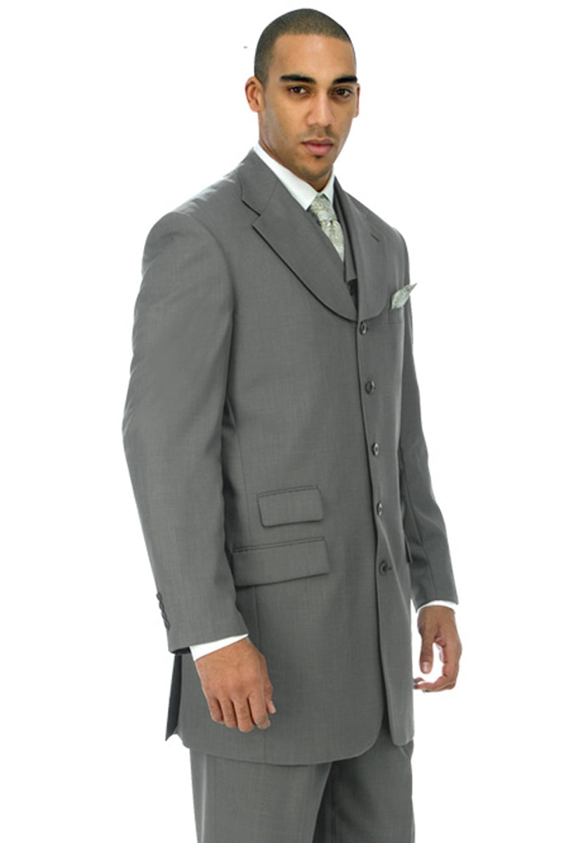 5 Button Vested Notch Lapel Grey Suit