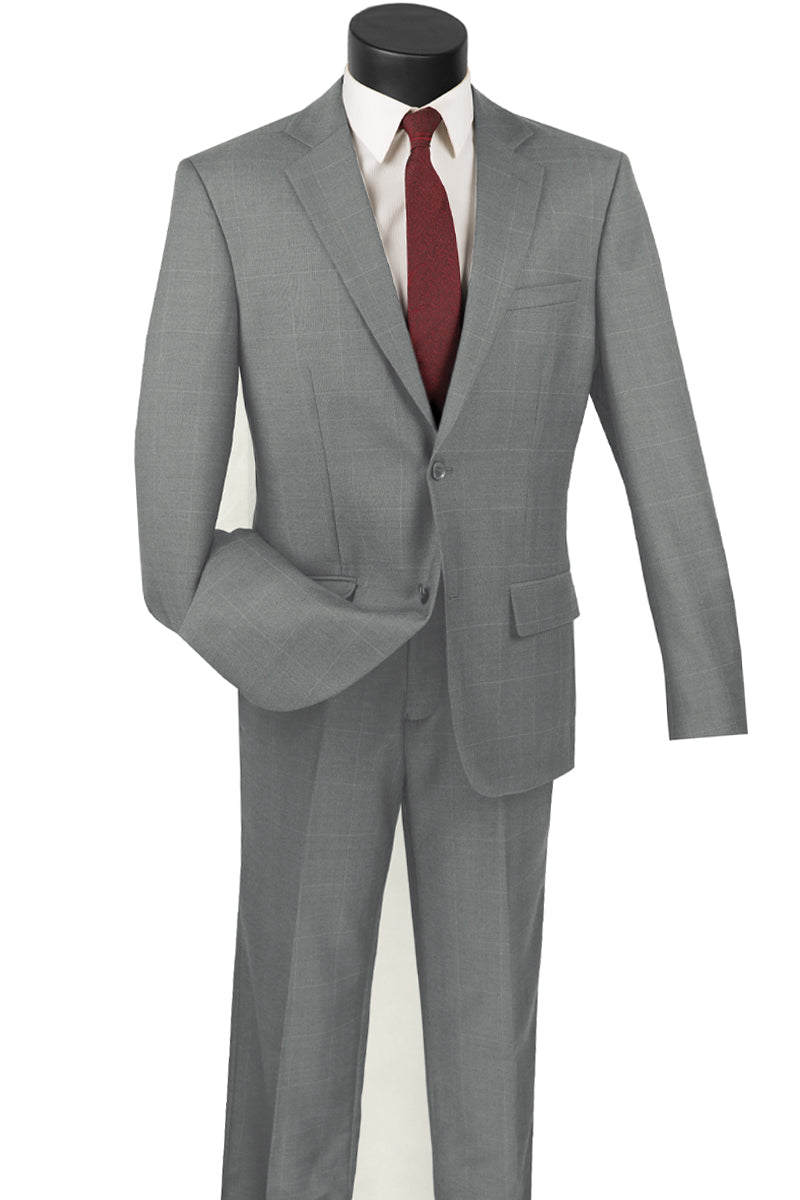 Modern Fit Grey Windowpane Wool Suit