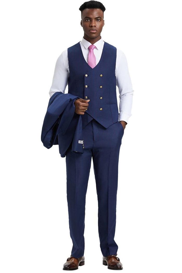 Stacy Adams Navy Pinstripe Vested Suit