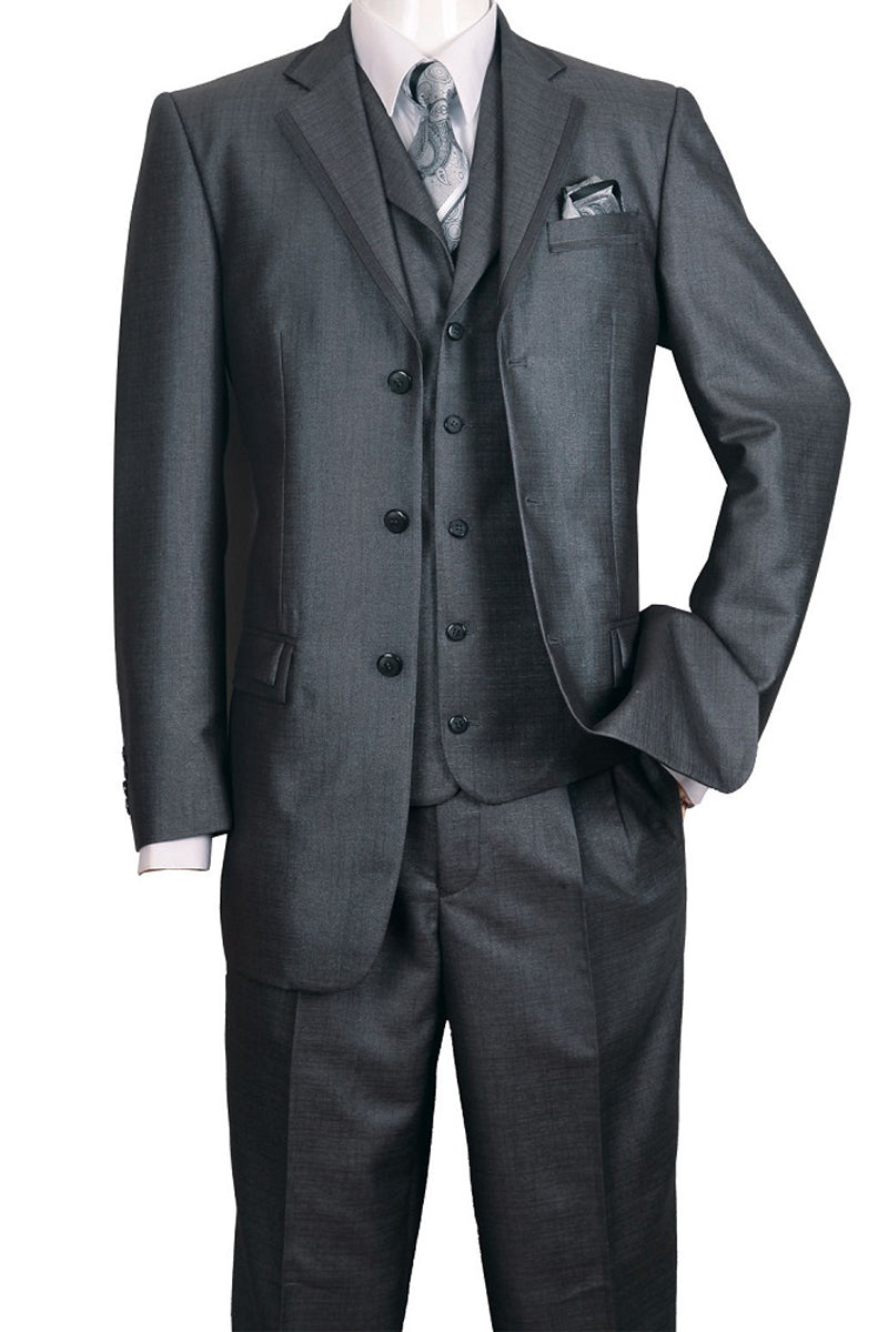 3 Button Vested Black Suit with Lapel Trim