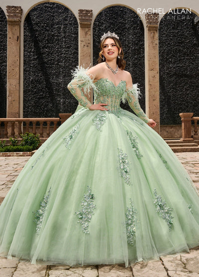 Rachel Allan RQ2171 Feather Long Sleeve Quinceanera Dress