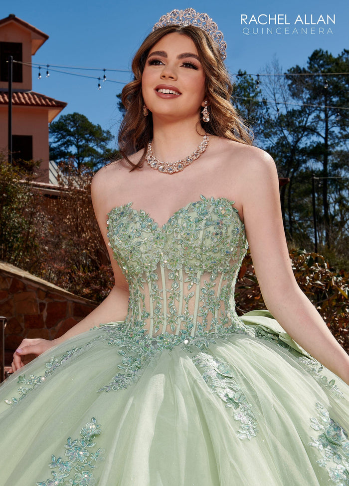 Rachel Allan RQ2171 Feather Long Sleeve Quinceanera Dress